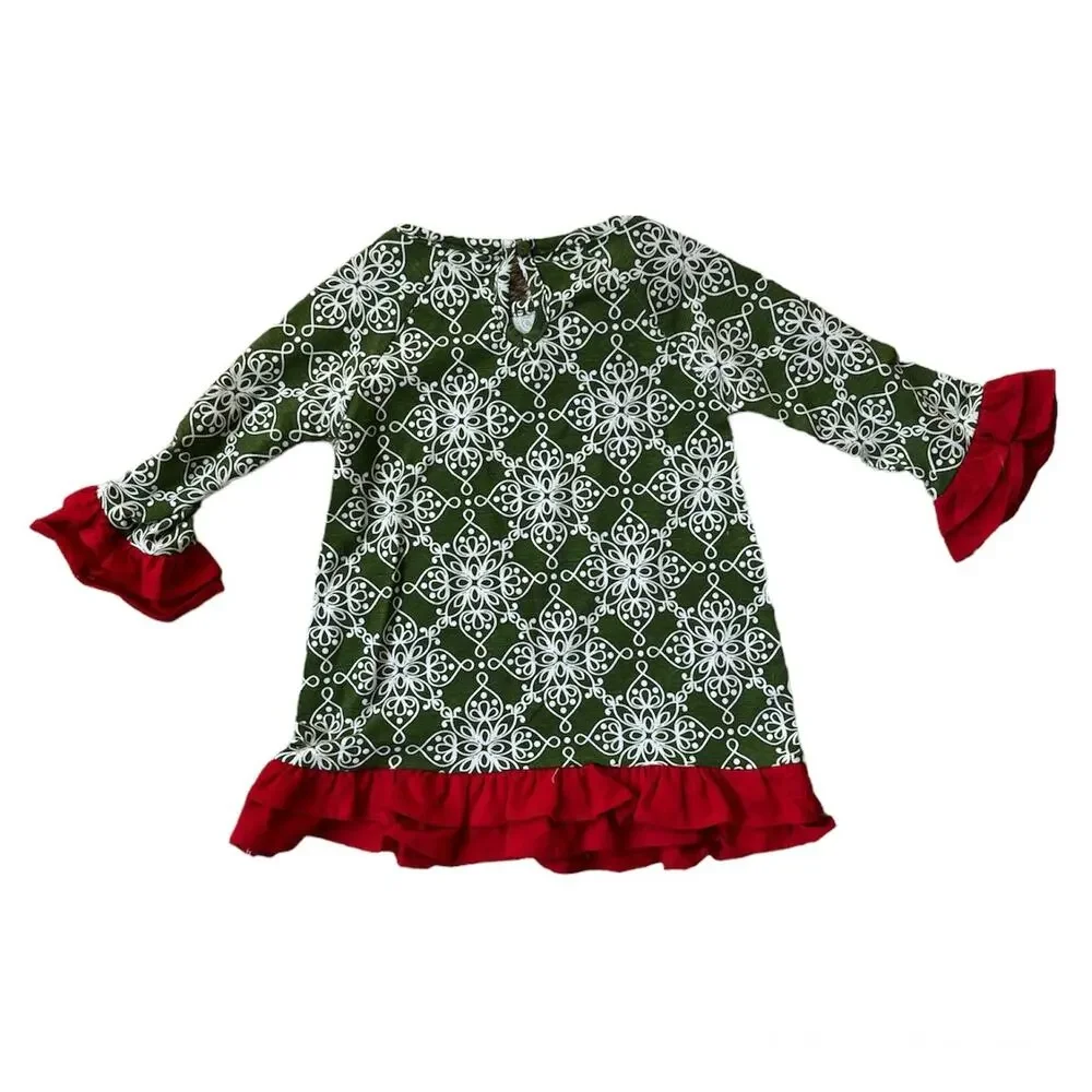 NEW Counting Daisies Christmas Dress & Bloomers Set Olive Green Red Girl's 18 mo